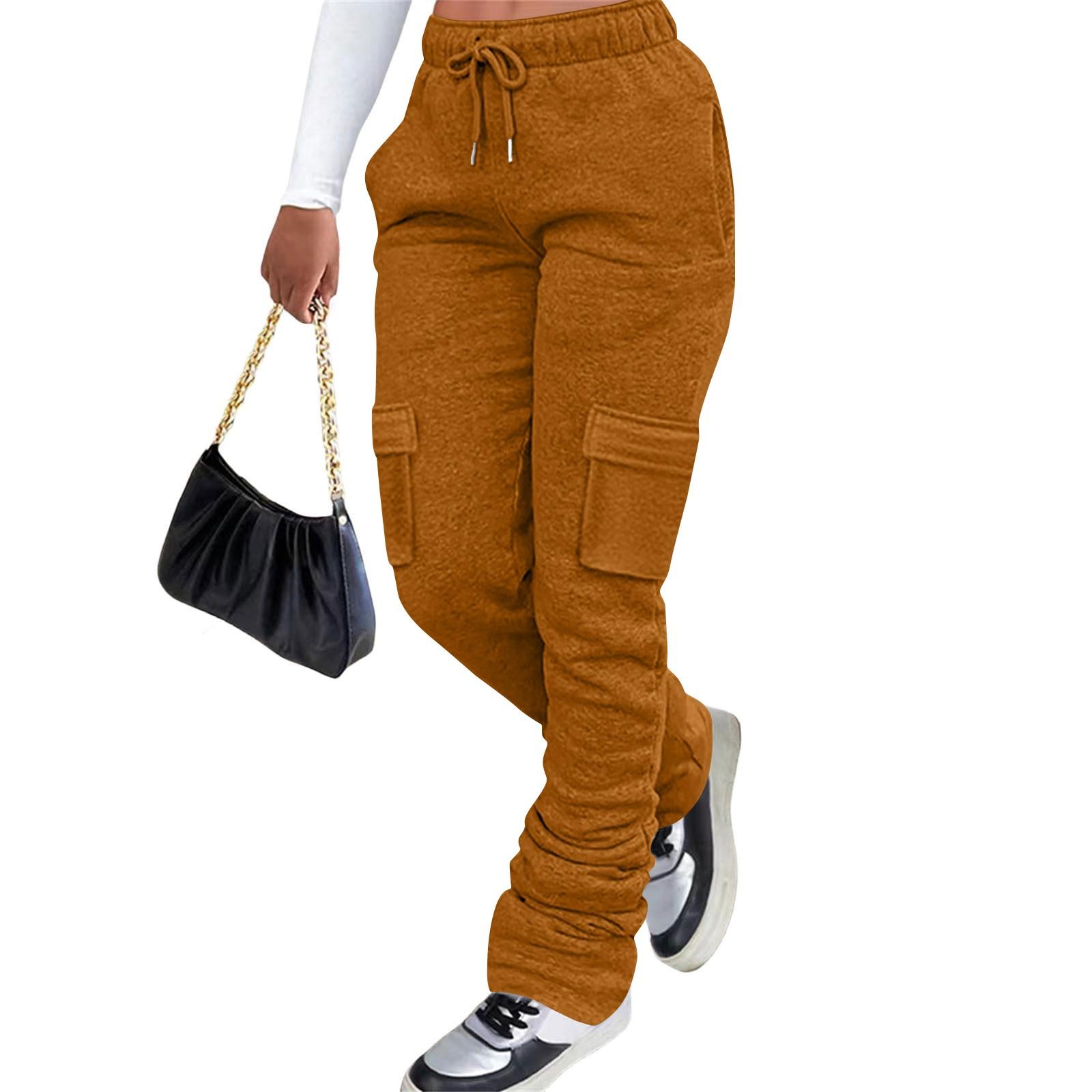 

Женские повседневные спортивные брюки-карго, плиссированные спортивные брюки-джоггеры, зимние спортивные брюки с завязками на ворсе и карманами M