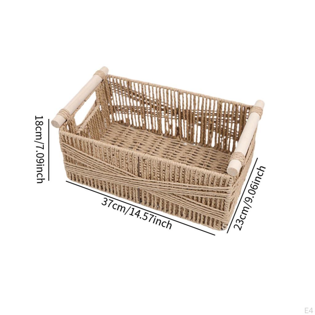 Basket for Closet, Toilet Paper Container, Wooden Handle Cosmetics And Fruit