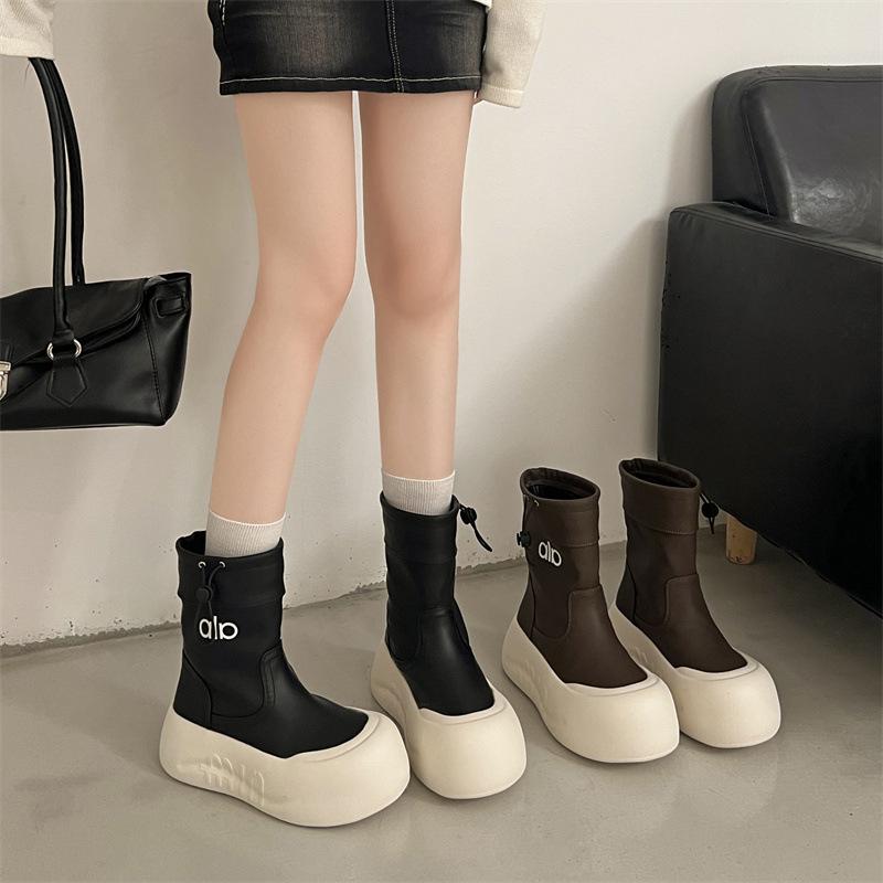 Thick-soled Heightening Micro-elastic Short Tube Thin Boots Women's 2025 Autumn New Ins Wind Short Boots Muffin Bottom Women's Boots