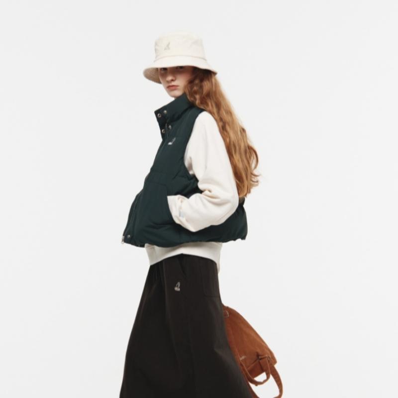 Kangol Womens Down Vest Stand Collar 6144 Dark Green