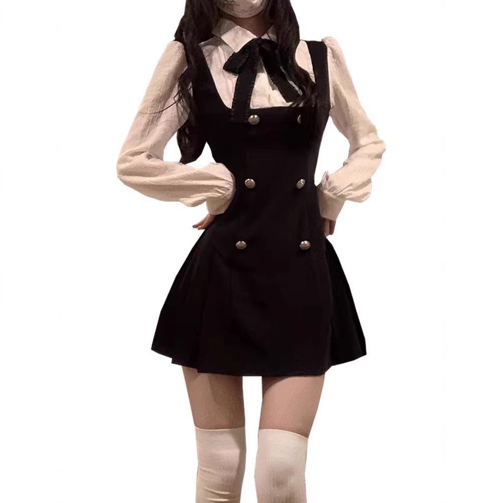 French Fake Two-piece Shirt Dress Women's Clothing Early Autumn New School Style Waist Summer Skirt