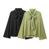 2024 Autumn European & American Style Fashion Shirt with French Lace-up Bow
