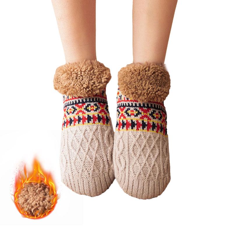 

Домашние зимние носки для пола для женщин и мужчин, носки для тапочек, носки для сна для дома, спальни, нескользящие трикотажные флисовые теплые носки для ковров 35-39(24cm)