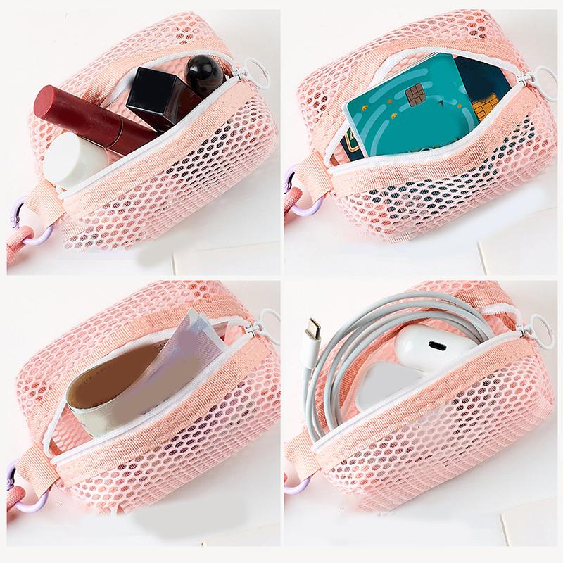 Square Mesh Cosmetic Bag Mini Coin Purse Portable Square Cosmetic Storage Bag With Zipper Multi-Purpose Sundries Bag