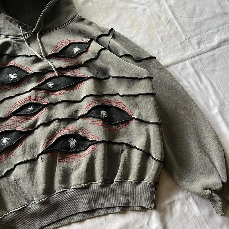 European and American Street Dark Glasses Retro Y2k Hoodie Patchwork Embroidered Loose Pullover Hoodie