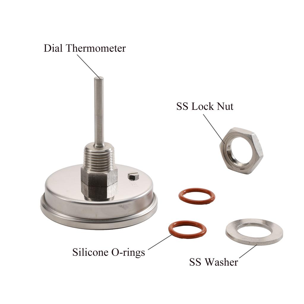 Homebrew Weldless Thermometer Kit Bi-metal Dial Thermometer 1/2"NPT Connection 3" Face Dual C & F Scale Boil Kettle Wort Chiller