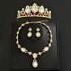 Bridal Tiara Crown Three-Piece Luxury Atmospheric Wedding Jewelry Set Premium Necklace Earrings Crown