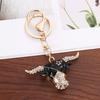 Creative Bull Head Keychain Alloy Animal Pendant with Colored Rhinestone Lobster Clasp Stylish Accessory for Keys Bags Backpacks Gift
