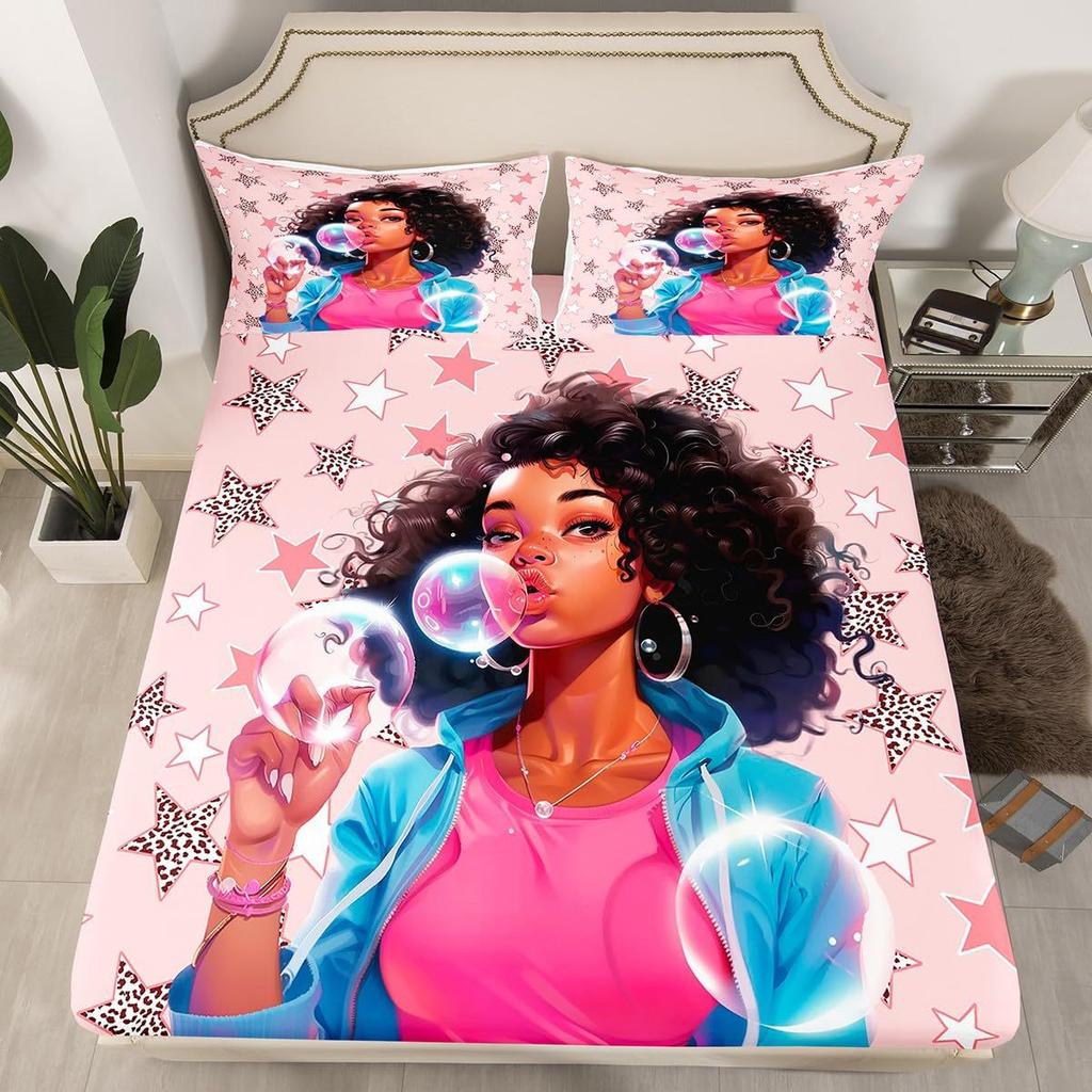 American Nation Cool Girl Personality Pattern Sheet Four-Piece Bedding Set Bedding Set Bedroom Dormitory Bedding
