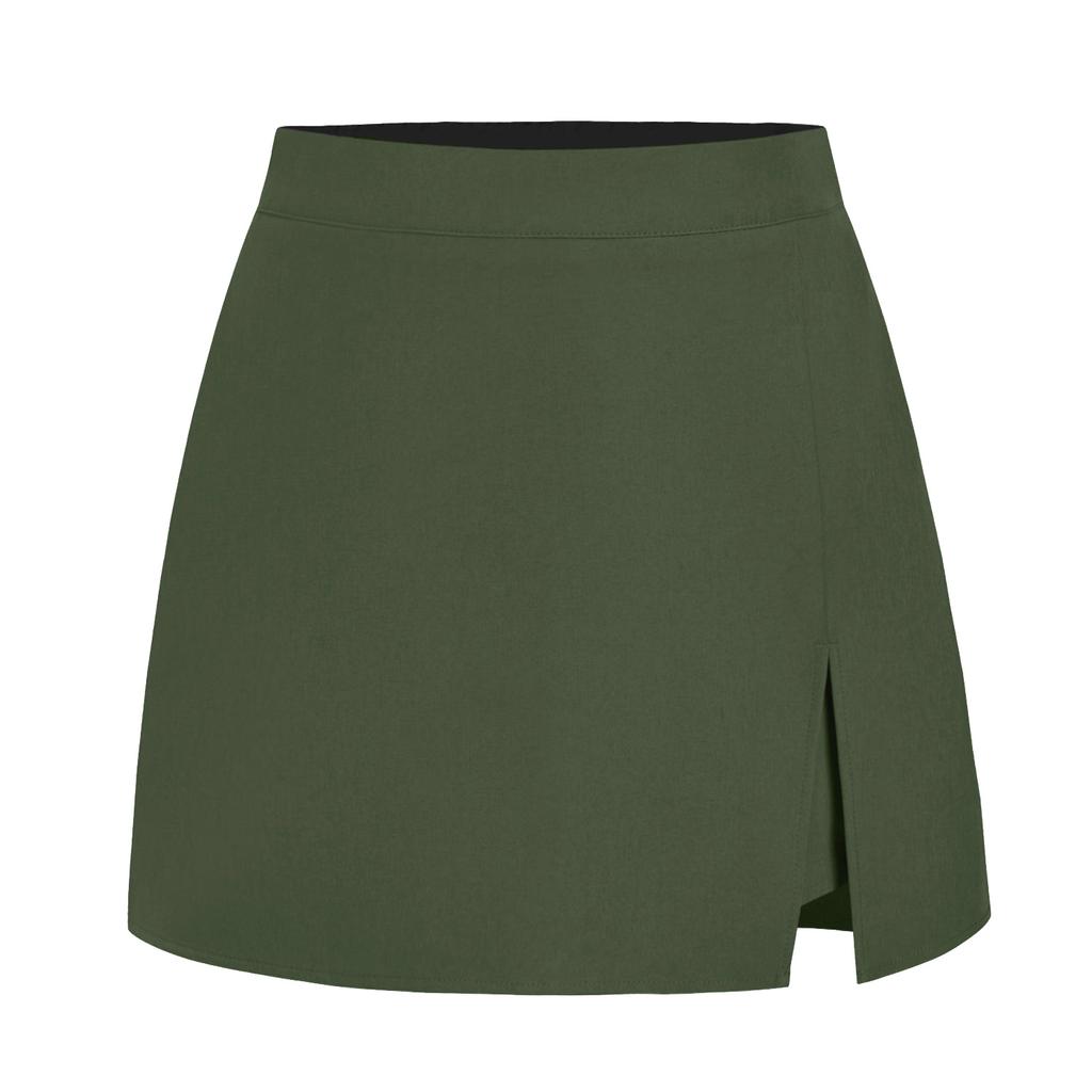 Women's Solid Color Suede Skirt High Waisted Metal Buckle Wrapped Hip Short Skirt Mini Skirt