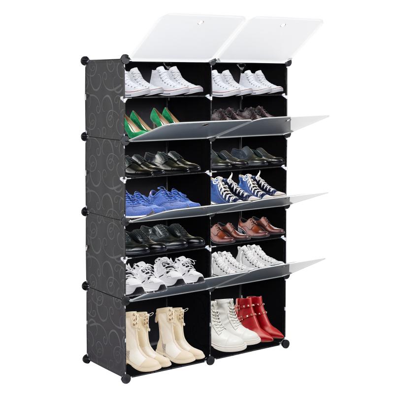 7-tier 14 Grids Shoe Rack Organizer Portable Large Capacity Tower Shelf Storage Cabinet Stand For
