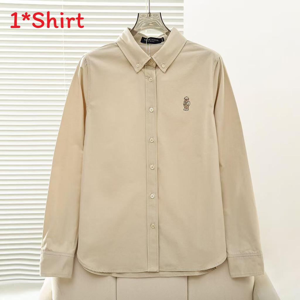 College Style Cotton Long Sleeve Shirt With Embroidery For Spring Casual Women