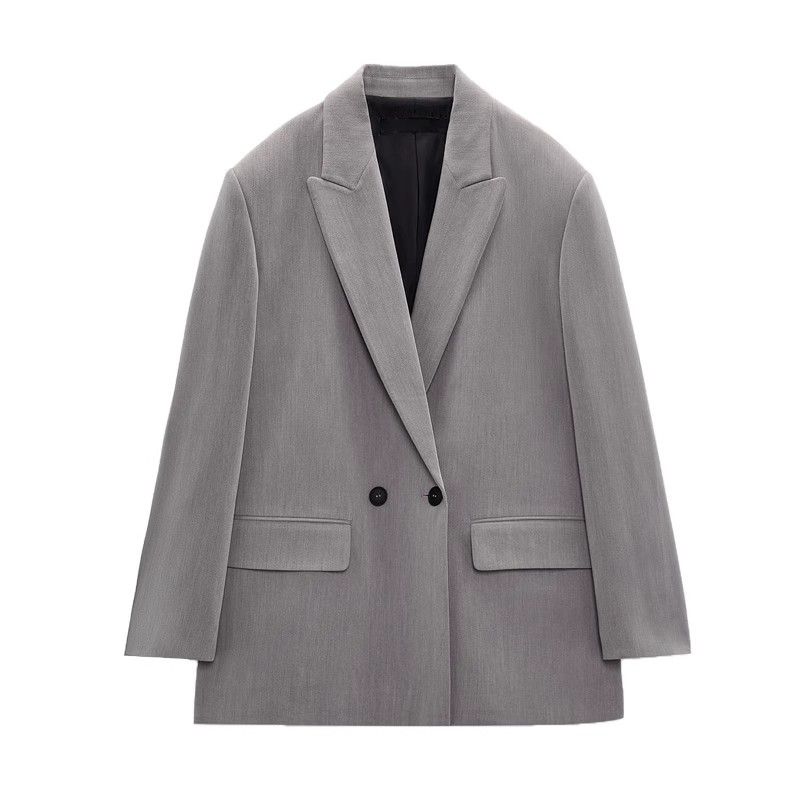 

Для новой осенней женской одежды Рабочая одежда Повседневная с воротником поло Длинные рукава Двубортный Свободный пиджак 2753132 Grey L