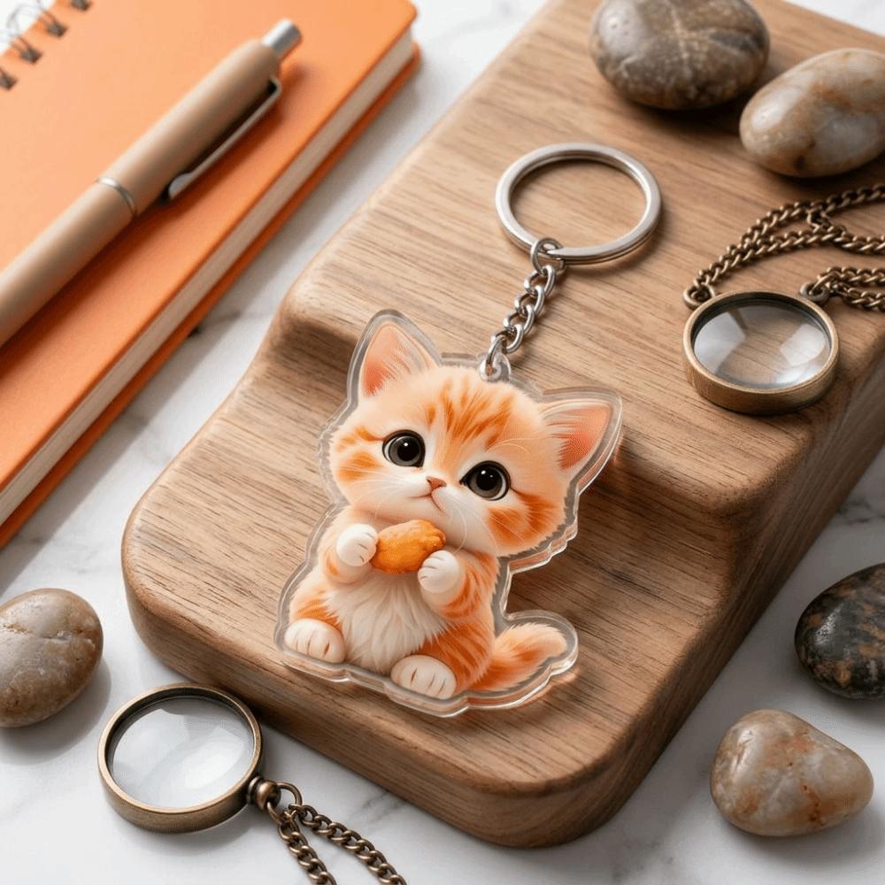Acrylic Cat Keychain Cute Cartoon Kitten Hanging Ornaments Fashion Cat Pendant Daily Carry
