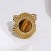 Metal Finger Open Rings Gold Color Geometric Rings Vintage Tiger Eye Stone Ring  Women