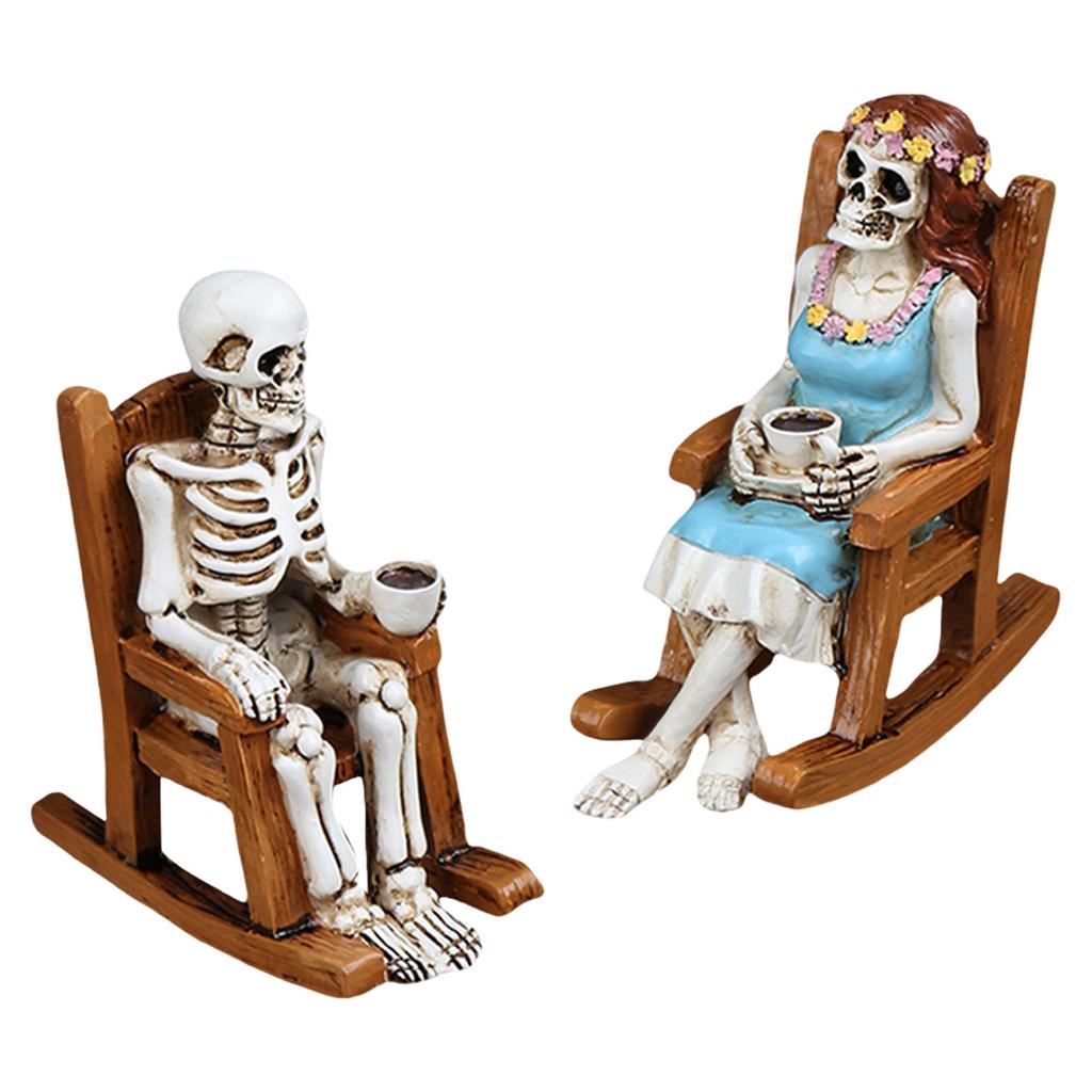 Men and Women Resin Ornament Halloween Rocking Chair Skeleton Decoration Outdoor Courtyard Household Decoration