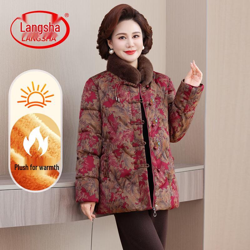 LangSha Women s Winter Faux Fur Lined Tang Style Cotton Jacket 3XL