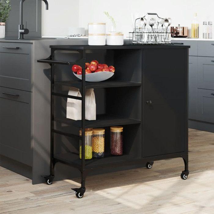 Chariot de cuisine noir 87,5x38,5x84,5 cm bois d ingénierie