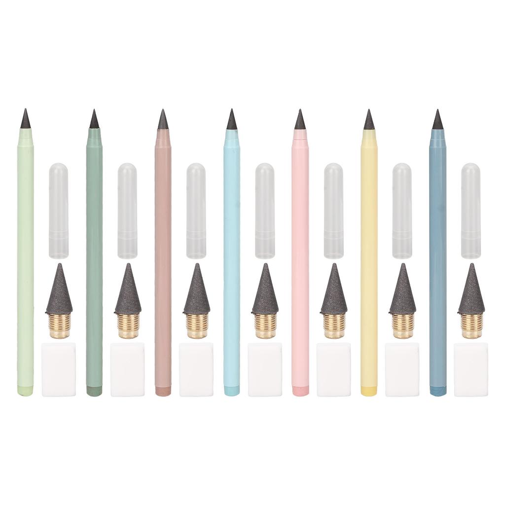 7 Sets Inkless Pencil Bright Colors Everlasting Pencil with Eraser Pen Cover for Students Teachers
