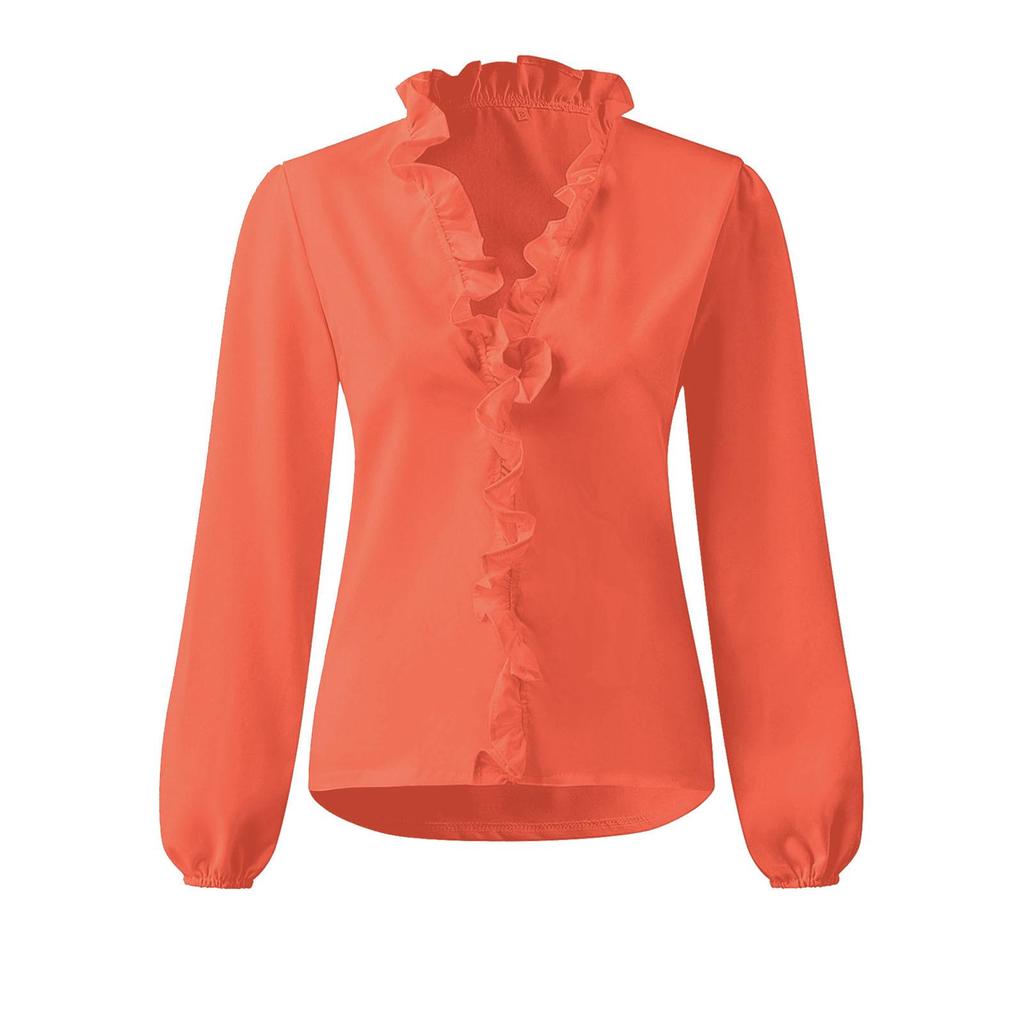 Damska bluzka z długim rękawem i falbankami, europejski i amerykański styl, kolekcja Wiosna/Lato 2025