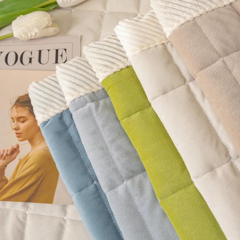 Rectangular Grid Sofa Cover Solid Color Thicken Plush L Shape Corner Sofa Towel Cover Non-Slip Couch Protector for Living Room
