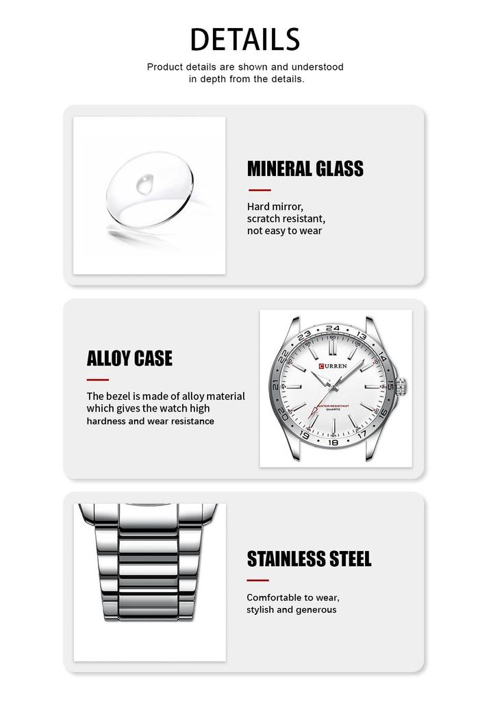 CURREN 8452 Men's Steel Band Waterproof Quartz Business Watch