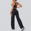Shockproof Cross Back Running Bra & High Waist Wide Leg Yoga Pants
