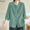 ZANZEA Blusa informal de mujer con cuello redondo, color liso, manga 3/4