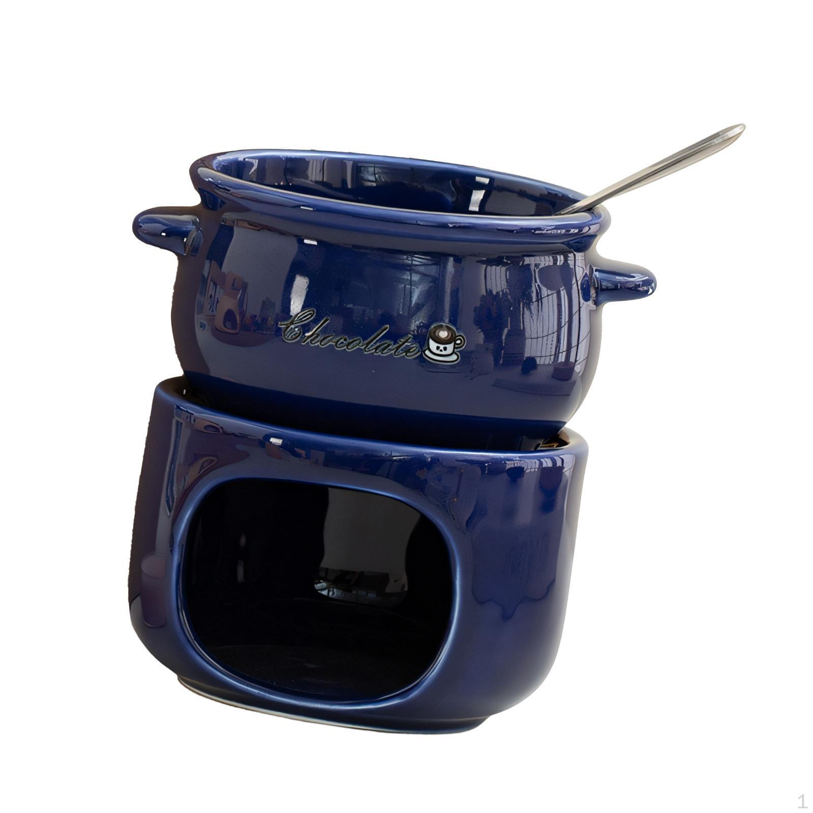 

Ceramic Chocolate Melter, Fondue Set, Butter Warmer, Cheese Serving Bowl, Melter темно-синього кольору