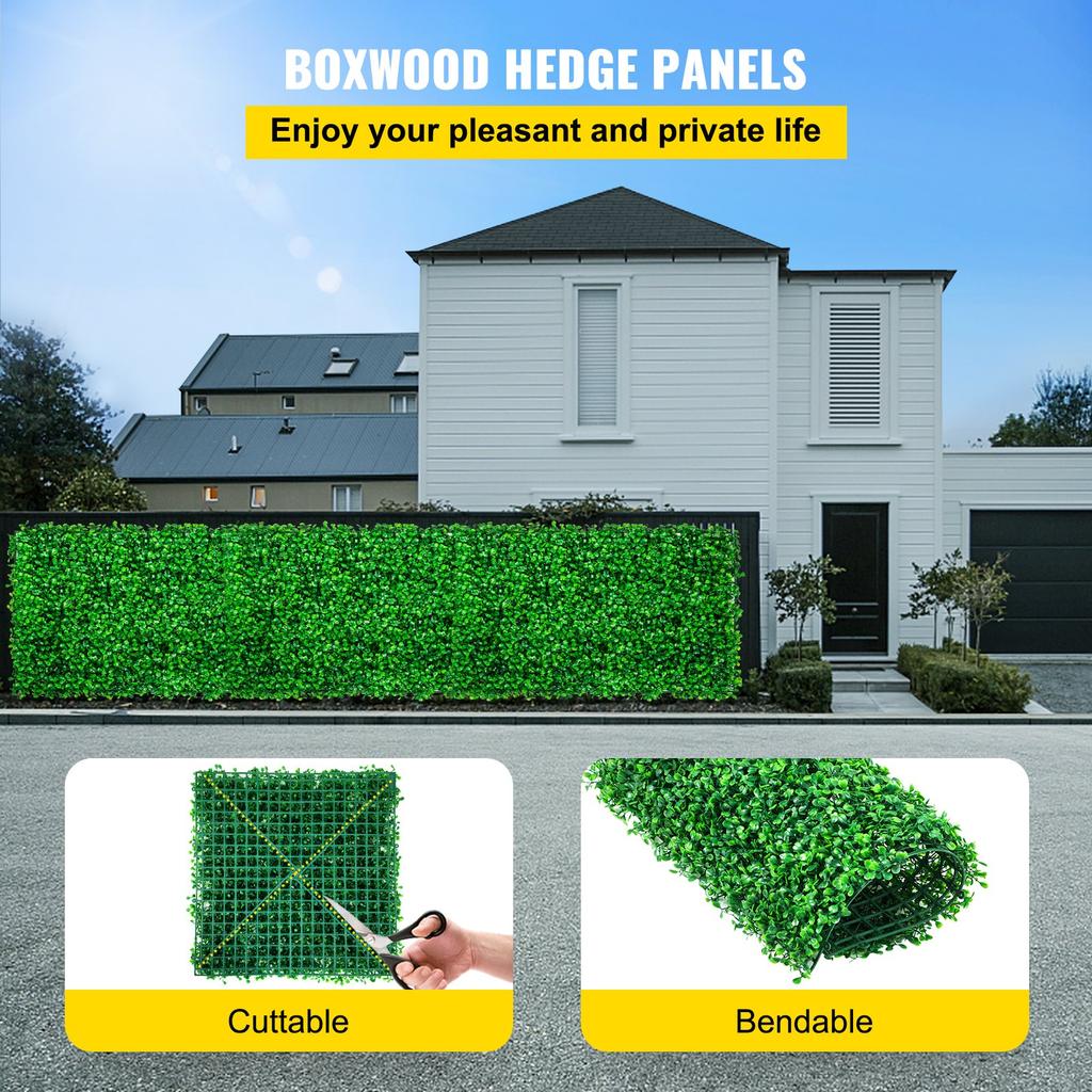VEVOR Artificial Boxwood Panel UV 24PCS Boxwood Hedge Wall Panels Artificial Grass Backdrop Wall 10"x10" 4 Cm Green Grass Wall Fake Hedge