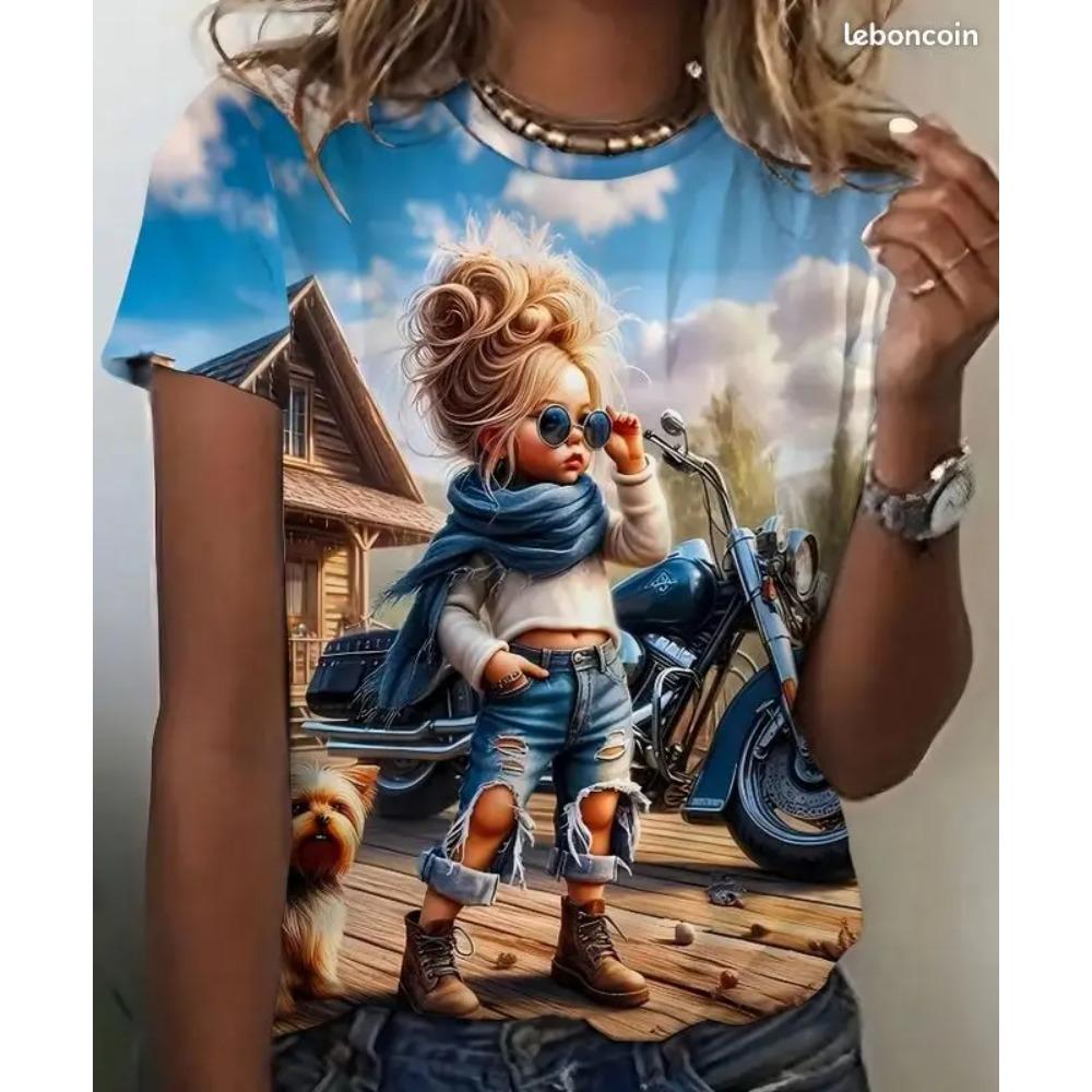 

Летний топ с круглым вырезом и 3D мультяшным принтом девочки и кошки, модные повседневные женские футболки с коротким рукавом 6XL