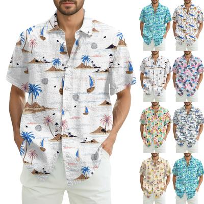 Camisa casual suelta de manga corta con estampado hawaiano para hombre