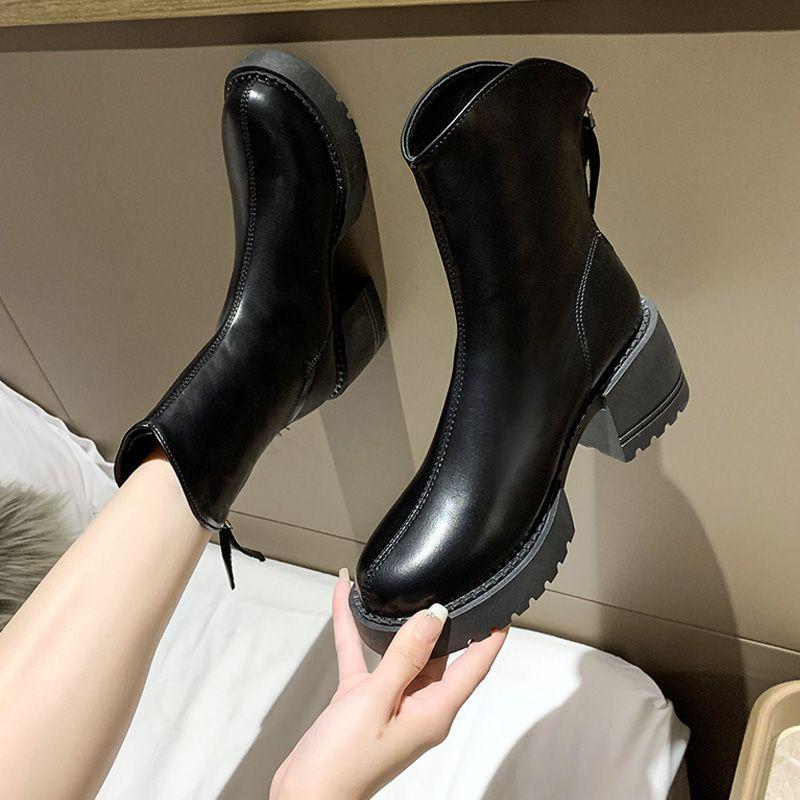 Martin boots women's British style thin boots women's autumn and winter new thick-soled medium boots thick heel thin short boots women