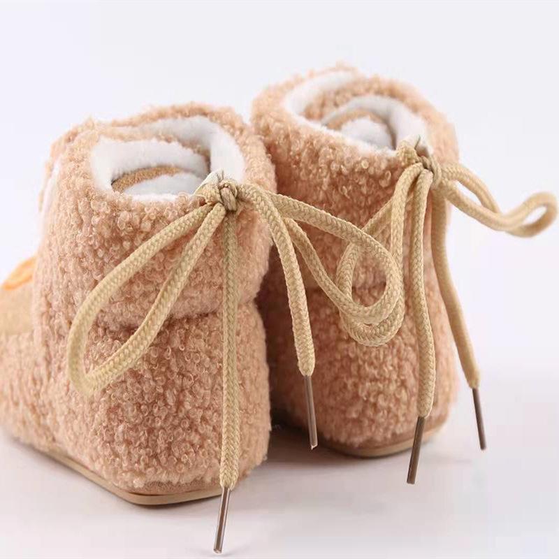 Pantofi calduroși pentru bebeluș cu căptușeală din lână: Talpă moale, Velcro anti-cădere, Cizme de zăpadă de iarnă pentru copii de 0-1 ani