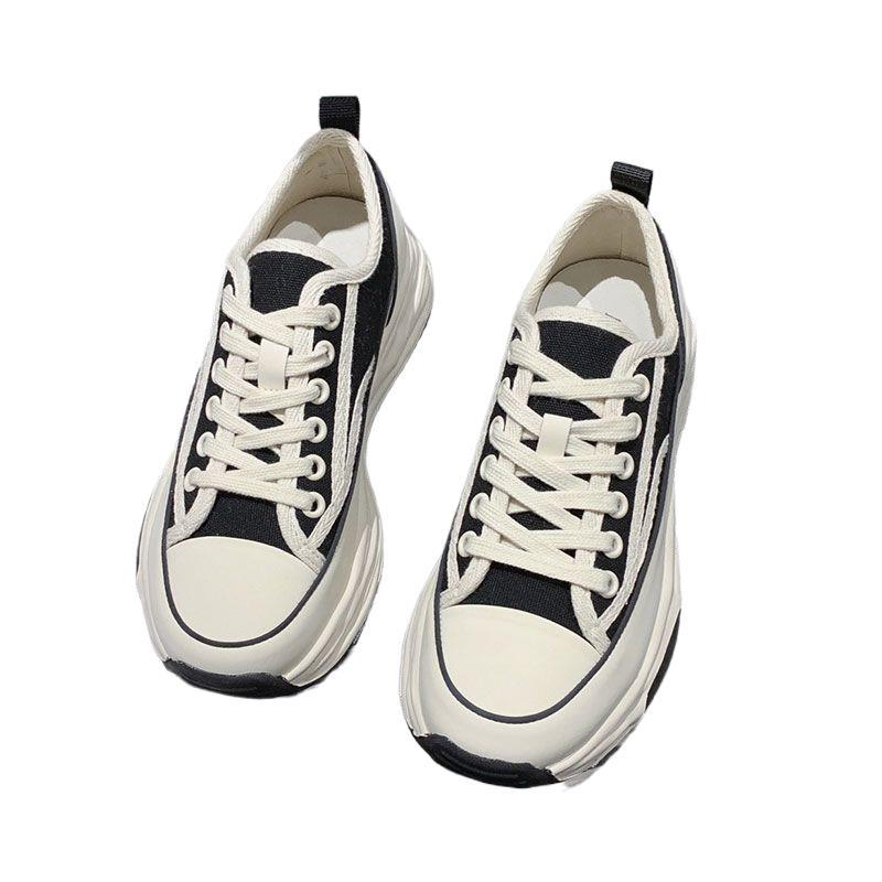 Leinenschuhe 2025 Freizeit Sport Frühling dicke Grundplatte Schuhe Damenschuhe neue aufgelöste weiße Schuhe Muffin Frühling erhöhen