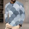 Men S Plus Size Round Neck Long Sleeve Geometric Printed Blue T Shirt
