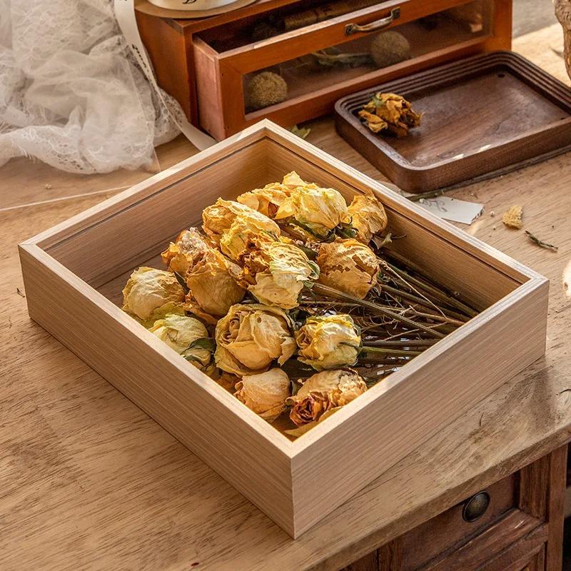 Cornici Profonde Trasparenti a Scatola Cornici Esposizione Bouquet Custodia Fiori Profonda Per Artigianato Foto 3D Souvenir Ricordo Tavolo Legno