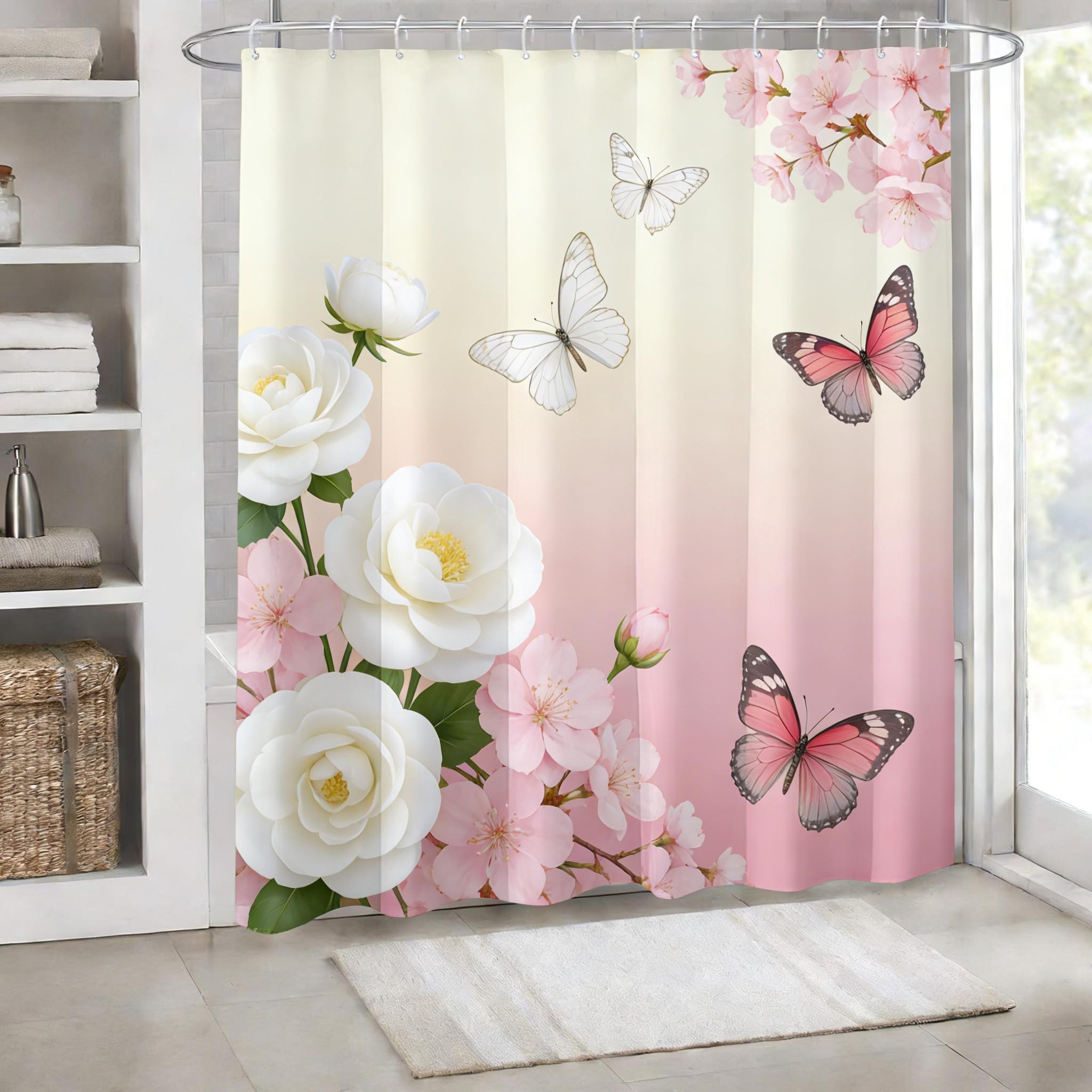 

Lavender & Butterfly Print Waterproof Shower Curtain for Bathroom Decor 1pc-90x180