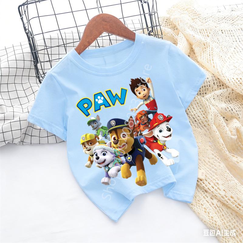 PAW Patrol Child Short Sleeve Tshirt Chase Skye Print Tees Boys Girls Casual Crew Neck Tops Summer Kids Clothing 110
