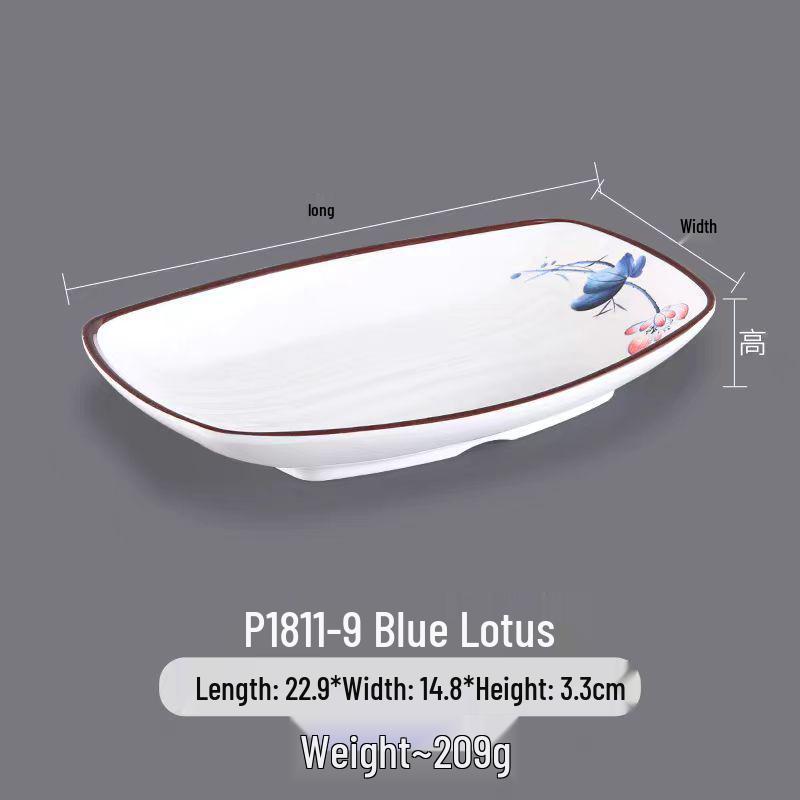 Melamine Rectangular Dinner Plate for Hot Pot, BBQ, and Cold Dishes - Porcelain-Look Restaurant Plate.