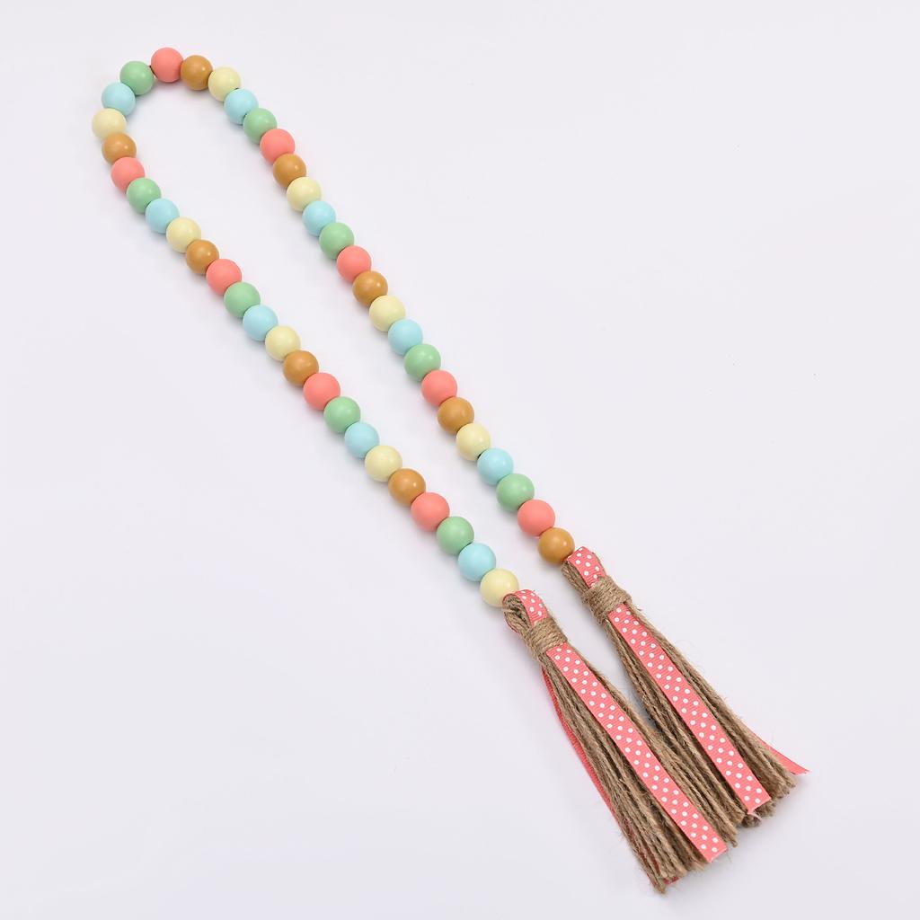 Ins Style Morandi Color Nordic Style Colored Wooden Beads Fringed Hemp Rope Beaded Home Holiday Diy Decoration Pendant