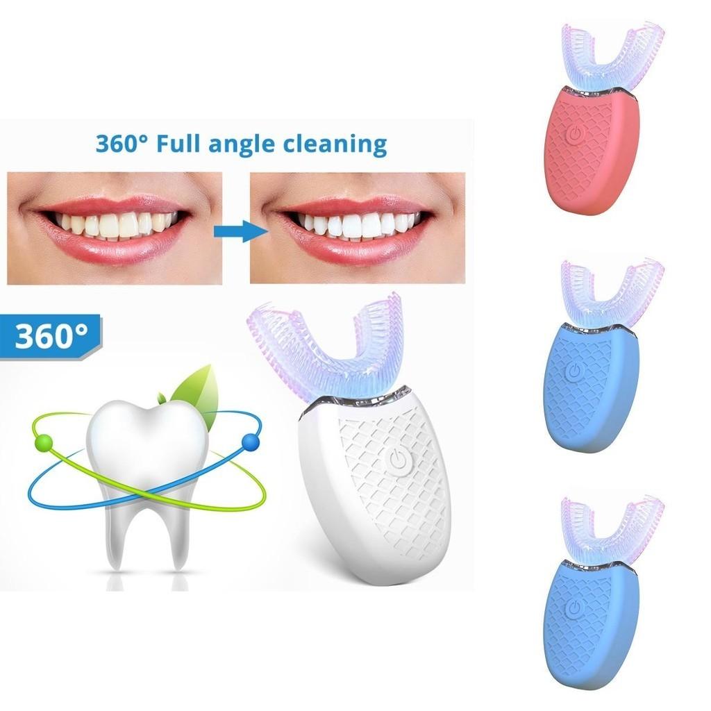 Escova de Dentes Elétrica Automática em Forma de U Com Clareamento Dental Inteligente por Luz Azul