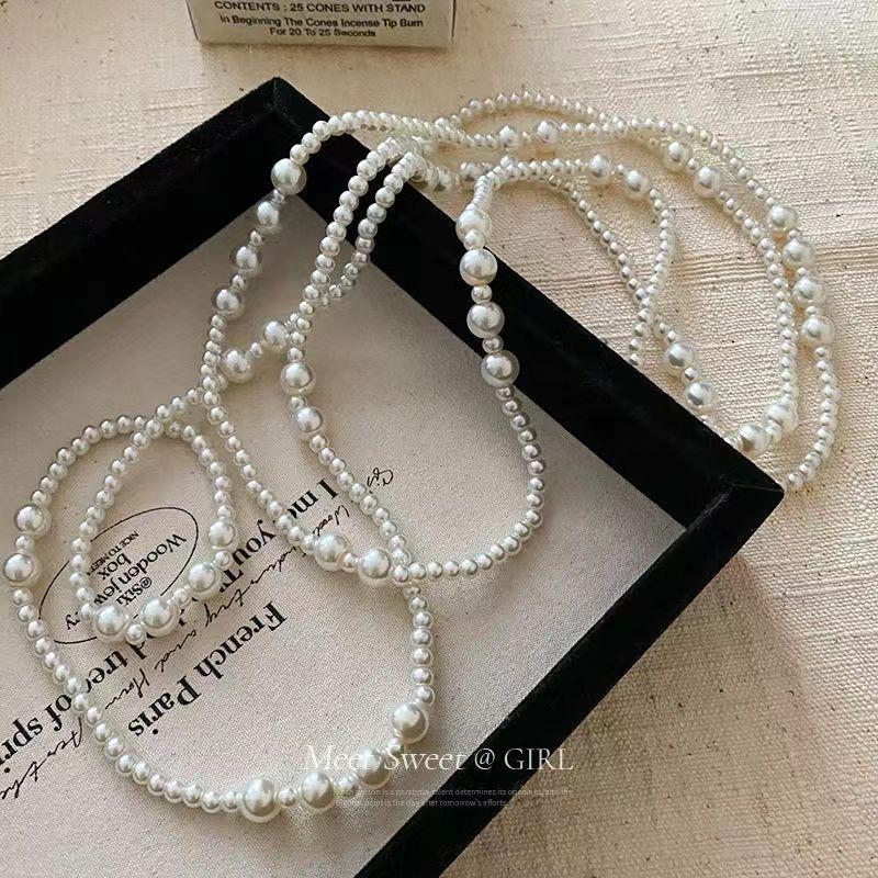 Французское винтажное многослойное жемчужное ожерелье, многовариантное ношение, цепочка-воротник Y2K с жемчугом, ожерелье для свитера в стиле коттеджкор, элегантное минималистичное украшение для женщин