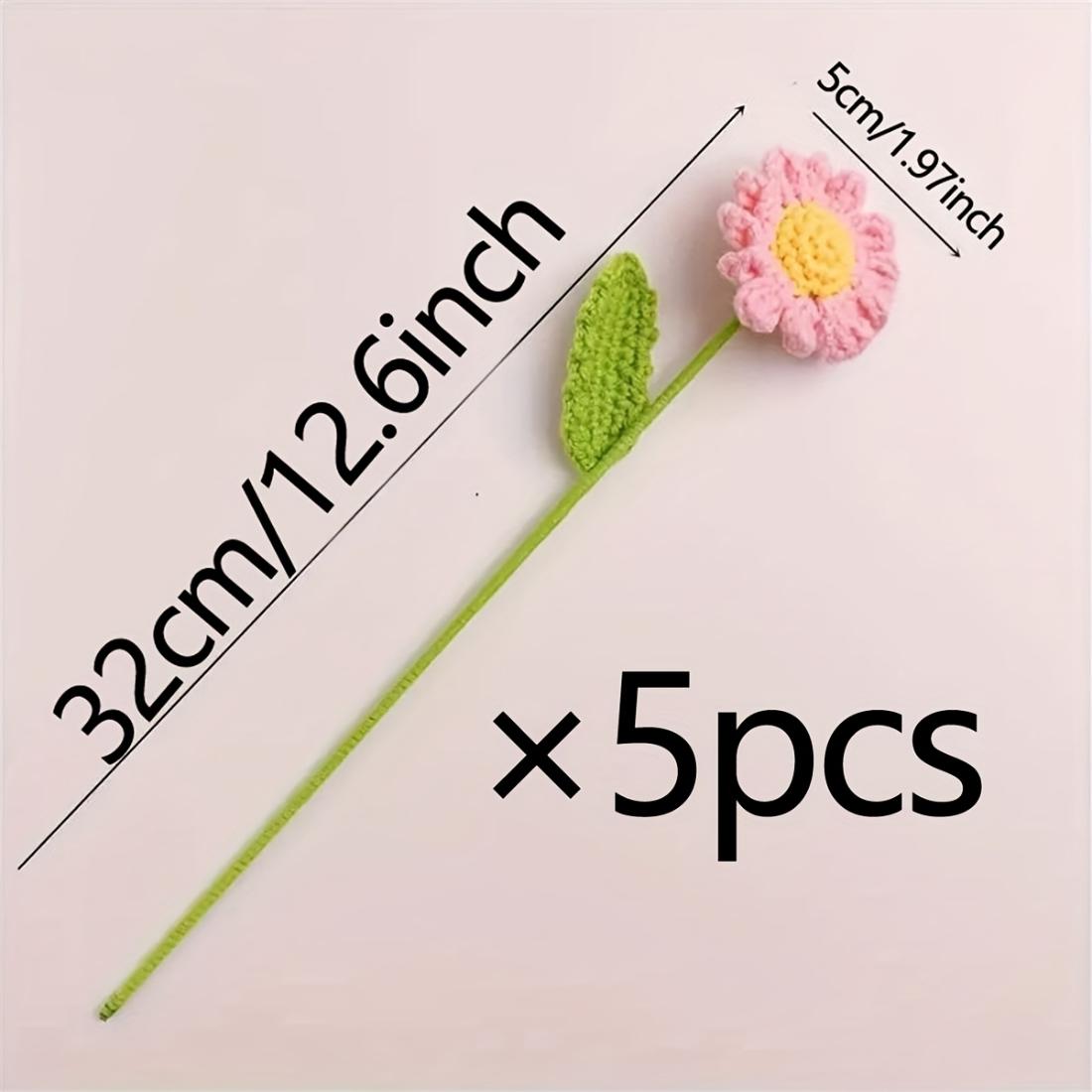 

5 Pcs Hand Crocheted Artificial Sunflower Daisy Bouquet, Knitted Fake Flowers For Wedding Mother s Day Home Office Decoration Without Vase рожевий