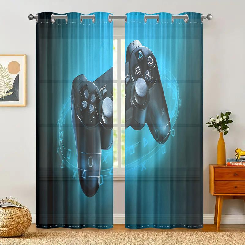 

2 Pieces, Blue Game Controller Curtains -30% Blackout - Suitable for Living Room, Bedroom, Kitchen, Home Decoration W150CM H166CM&Grommet Top