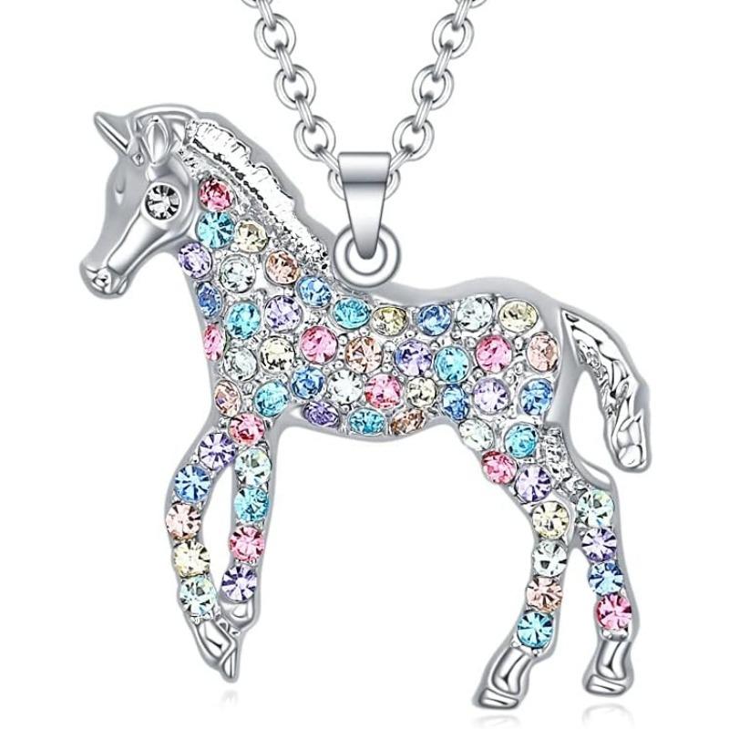 Girls Horse Necklace Gifts,Little Rainbow Horse Jewelry for Women, Zircon Crystal Necklaces Pendant for Teen Girls Horse Lovers