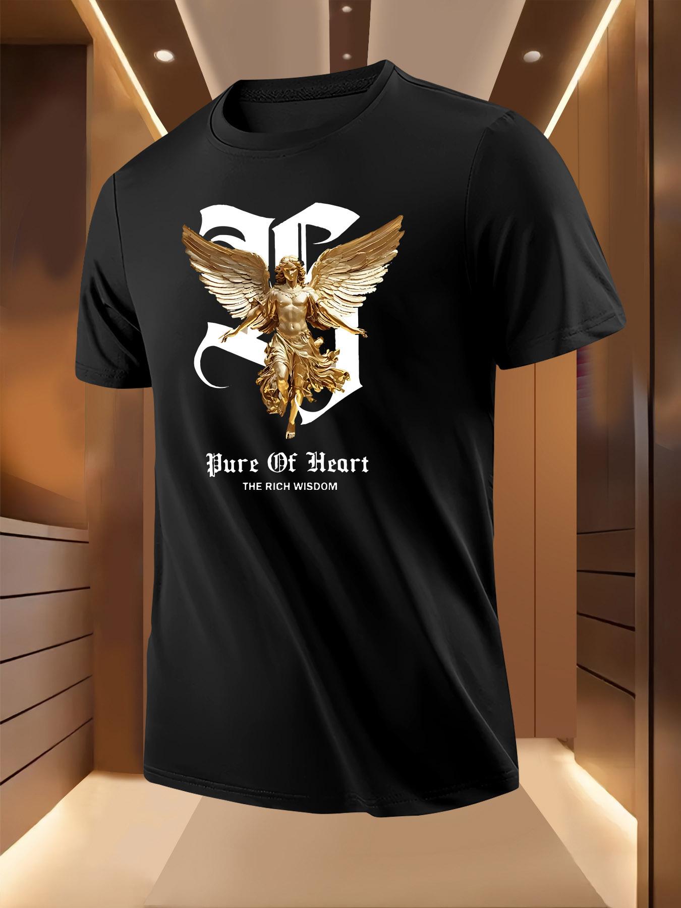 Golden Majestic Angel Print Pattern Tshirt L