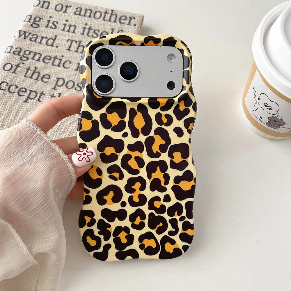 2 IN 1 Leopard Print Wave Edge Shockproof Protective Phone Case for For Iphone 13 14 1 16 16promax 17 17pro 17promax Cover