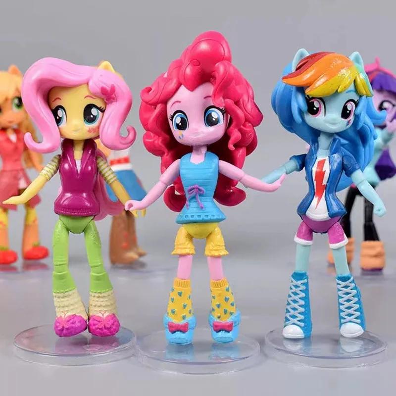 7pcs My Little Ponys Anime Action Figures Twilight Sparkle Rainbow Dash Applejack Fluttershy Pinkie Pie Model Toy Doll Kids Gift