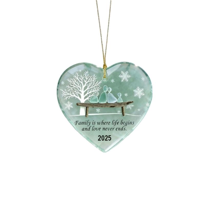 

Heart Shape Family Christmas Ornament Handcrafted Acrylic Winter Scene Homes Decors Heart Shape Family Love Ornament